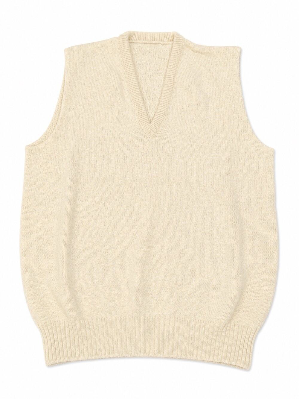 Men’s Cream V-Neck Sweater Vest Size Medium Knit Pullover Classic
